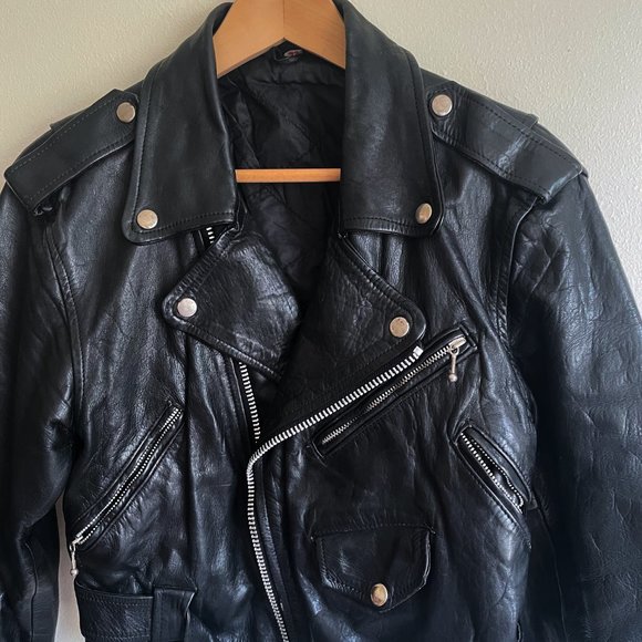Incredible vintage 80s motorcycle jacket small biker punk cropped rare - Picture 2 of 5